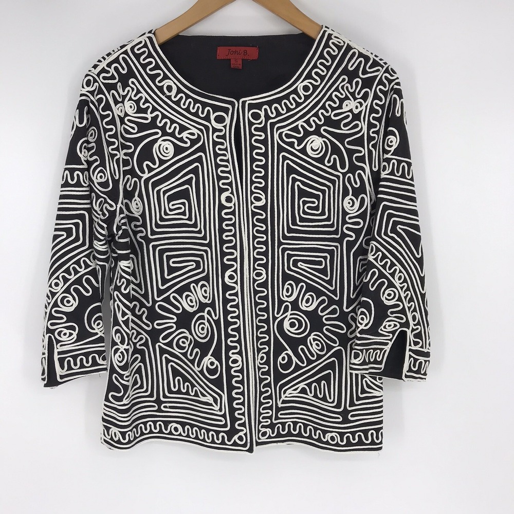 Joni B Jacket Womens 3/4 Sleeve Black White Statement Size Small
